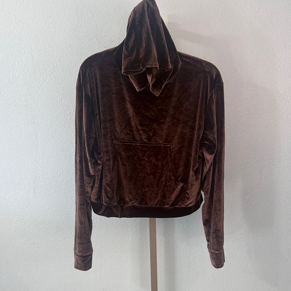 Nasty Gal Chocolate Velvet pull over hoodie Jacket- Size 8